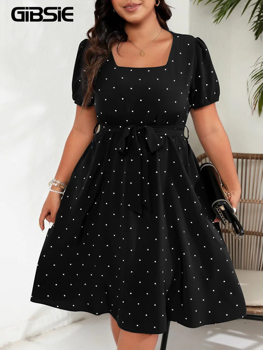 Polka Dot Belted Midi Dress