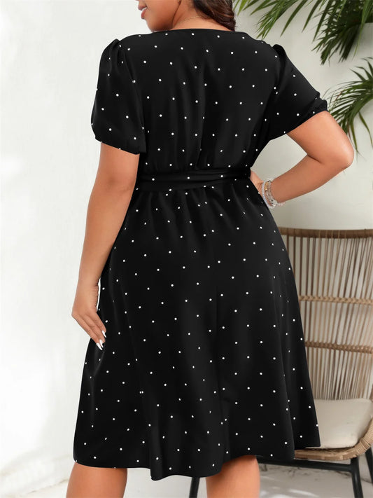 Polka Dot Belted Midi Dress